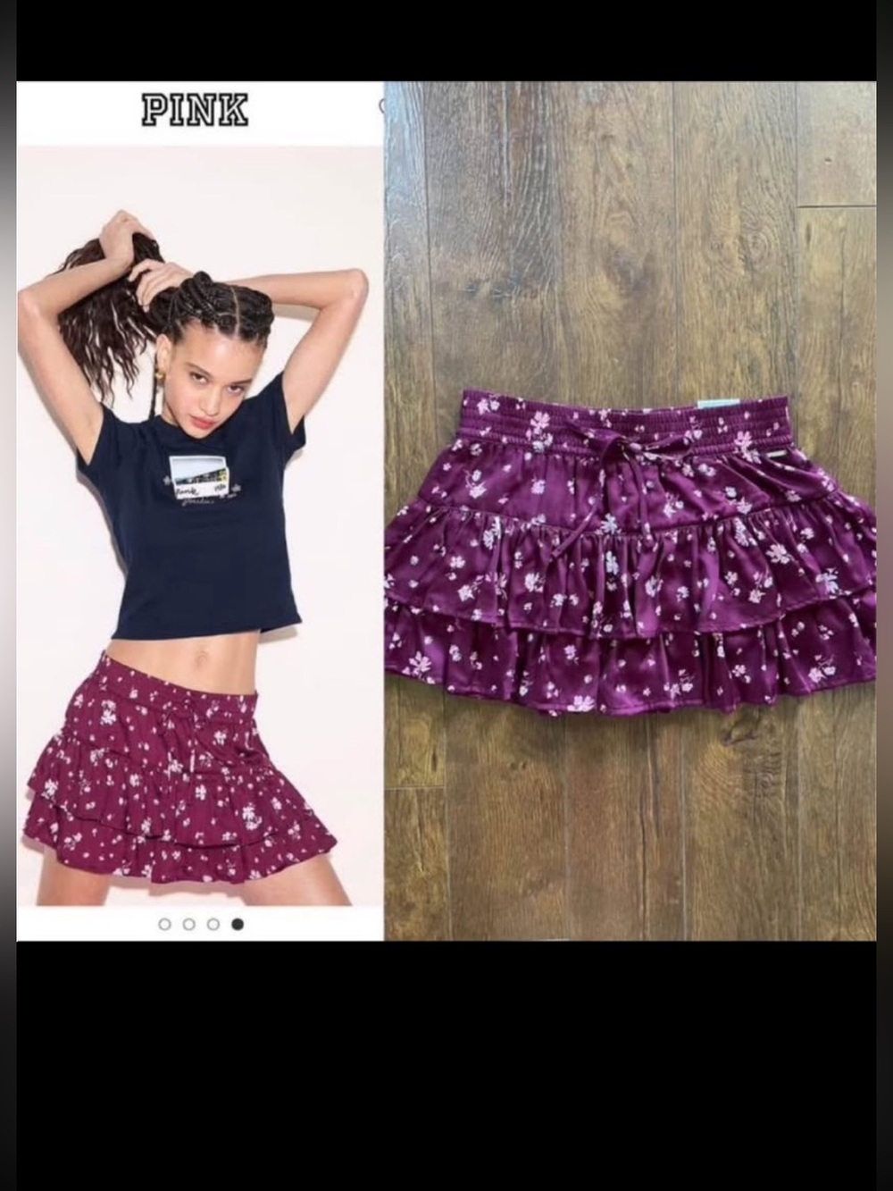 NWT Victoria Secret PINK Satin Tiered Mini Skirt Skort. XS/Small